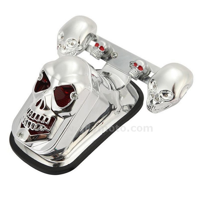 6 3D Skull Light Integrated Rear Tail Strobe License Plate Bolt Set Universal Harley Atv Quad@2